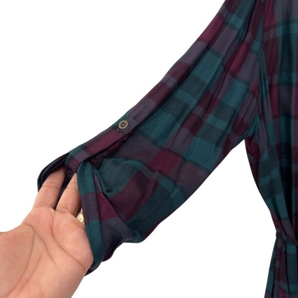 Faded Glory Womens Plaid Tunic Shirt SZ XXL (20)Teal & Burgundy Adj Waist Tie - Picture 9 of 11